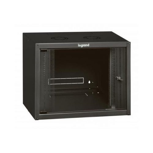 Legrand rackszekrény - 19" fali kivitel (9u, 494x600x450, antracit,  egyrekeszes, üvegajtós, készre szerelt max: 27 kg)