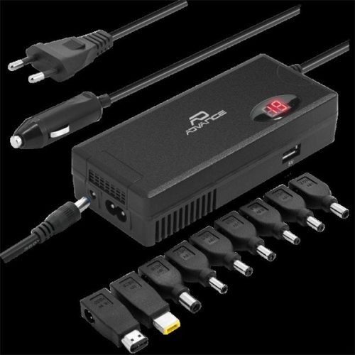 Advance notebook töltő - universal charger for laptops (90w, 9 csatlakozó, automata feszültség érzékelés, lcd, fekete)