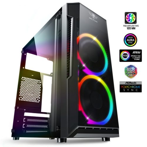 Spirit of gamer számítógépház - deathmatch 3 rgb (fekete, ablakos, 2x12cm, ventilátor matx, itx, 1xusb3.0, 2xusb2.0)