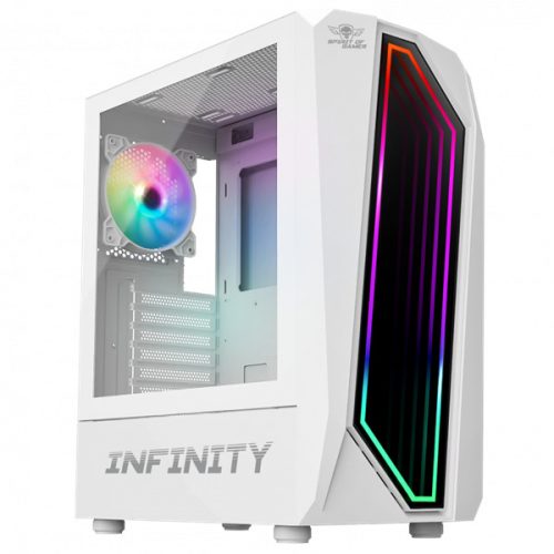 Spirit of gamer számítógépház - infinity white (fekete, ablakos, 8x12cm ventilátor, alsó táp,  atx, 1xusb3.0, 2xusb2.0)