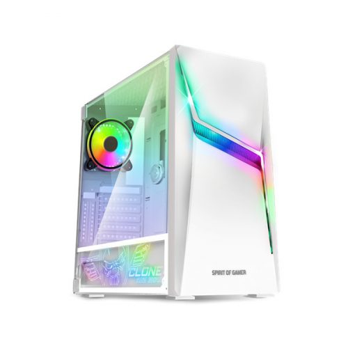 Spirit of gamer számítógépház - clone 4 white (fekete, ablakos, 8x12cm ventilátor, alsó táp,  atx, 1xusb3.0, 2xusb2.0)