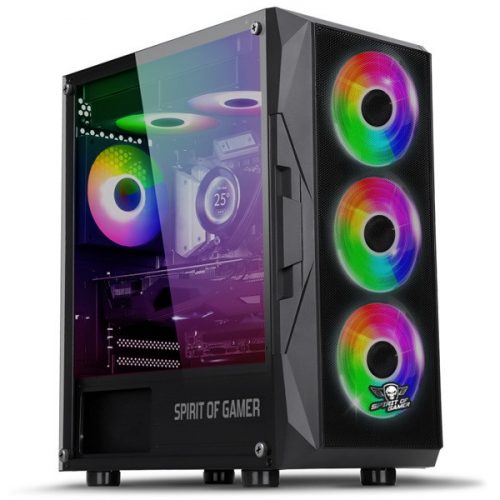 Spirit of gamer számítógépház - rogue vii rgb (fekete, ablakos, 6x12cm ventilátor, alsó táp,  atx, 1xusb3.0, 2xusb2.0)