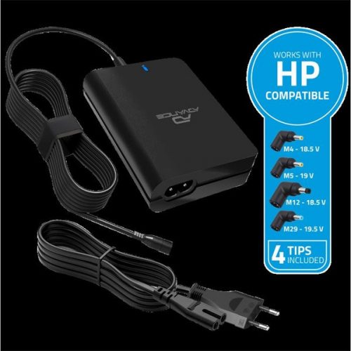 Advance notebook töltő - universal charger for hp laptops (90w, 5 csatlakozó, automata feszültség érzékelés, fekete)