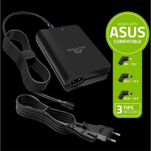 Advance notebook töltő - universal charger for asus laptops (90w, 4 csatlakozó, automata feszültség érzékelés, fekete)