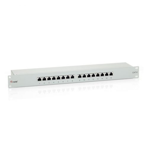 Equip patch panel - 326316 (16 port, cat6, árnyékolt, szürke)