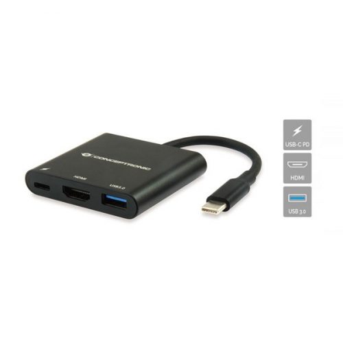 Conceptronic notebook dokkoló - donn01b (usb-c to hdmi+usb-c pd:60w+usb-a 3.0, fekete)