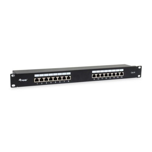 Equip patch panel - 326417 (16 port, cat6, 1u, árnyékolt, fekete)