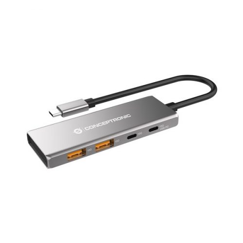 Conceptronic usb hub - hubbies15g (4 port, usb-c to 2x usb-c+2x usb-a, szürke)