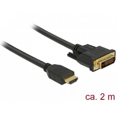 Delock átalakító kábel - 85654 (hdmi - dvi (24+1), apa/apa, kétírányú, 2m)