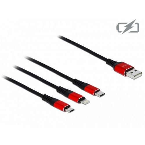 Delock kábel - 85892 (usb2.0 - microusb, lightning, usb type-c töltő kábel készlet, fekete, 1m)