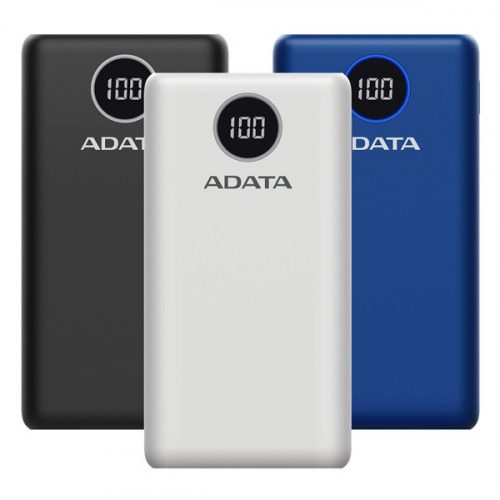 Adata akkubank - p20000qcd 20000mah (powerbank, 2xusb-a, 1xusb-c, kijelző, fehér)