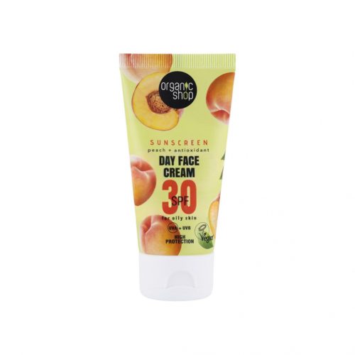 Organic shop fényvédő nappali arckrém őszibarackkal és antioxidánsokkal spf30 50ml