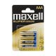 Maxell elem - szuper alkáli elem,  4db aaa (lr03), 1,5v (no mercury)