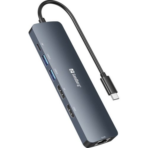 Sandberg notebook dokkoló - usb-c 8k display dock (bemenet: usb-c; kimenet: hdmi+dp+2xusb-a3.0+usb-c+rj45; 8k/30hz)