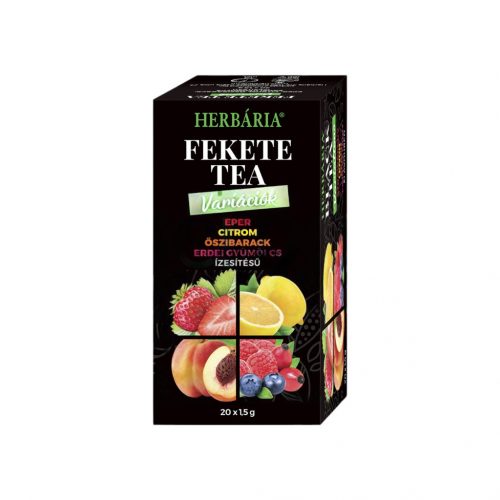 Herbária fekete tea mix fekete tea, erdei gyümölcs, barack, citrom, eper variáció 20x1,5g 30 g