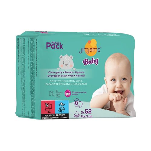 Jimjams baby nedves popsitörlőkendő illatmentes multipack 3x52db 156 db