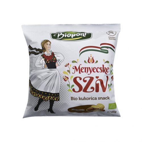 Biopont bio kukorica snack menyecske szív mogyorós ízesítéssel 45g