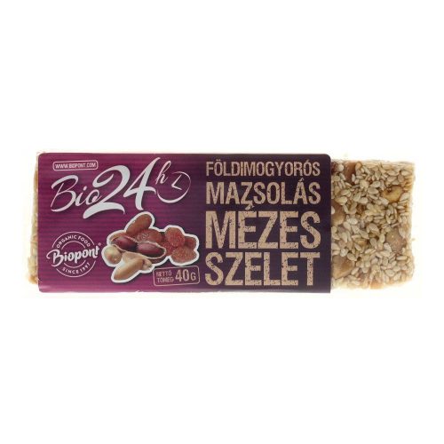 Biopont bio mézes szelet földimogyorós-mazsolás 40g