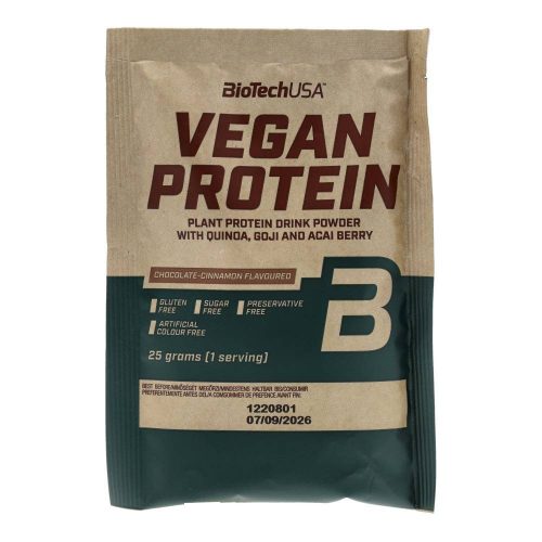 Biotech vegan protein csokoládé-fahéj ízű fehérje italpor 25g