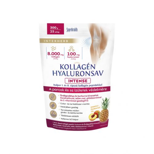 Interherb kollagén&hyaluronsav intense porcépítő italpor ananász-őszibarack ízű 300g