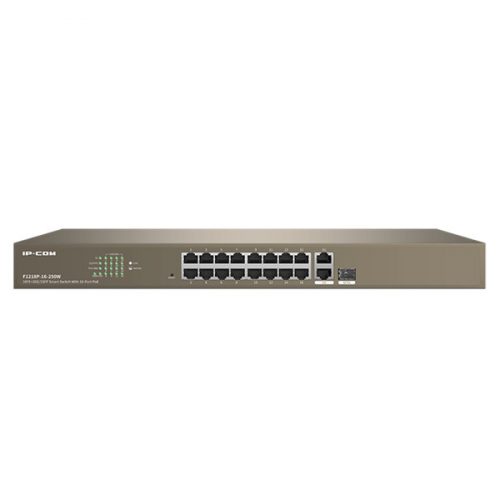 Ip-com switch vezérelhető poe - f1218p-16-250w (16x100mbps + 2x1gbps; 1x1gbps sfp; 16 af/at poe+ port; 230w)