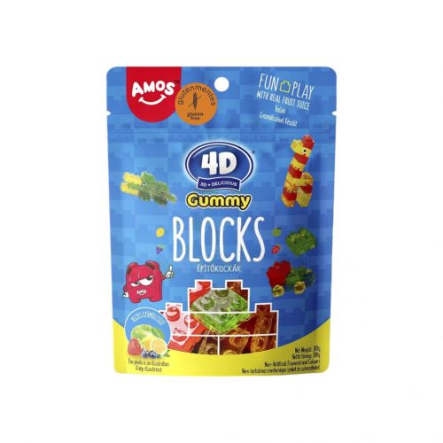 Amos sweets 4d építhető fun and play gummy blocks vegyes gyümölcsízű gumicukor 100 g