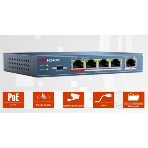 Hikvision switch poe - ds-3e0105p-e (4 port 100mbps, 58w, 1 uplink port, l2)