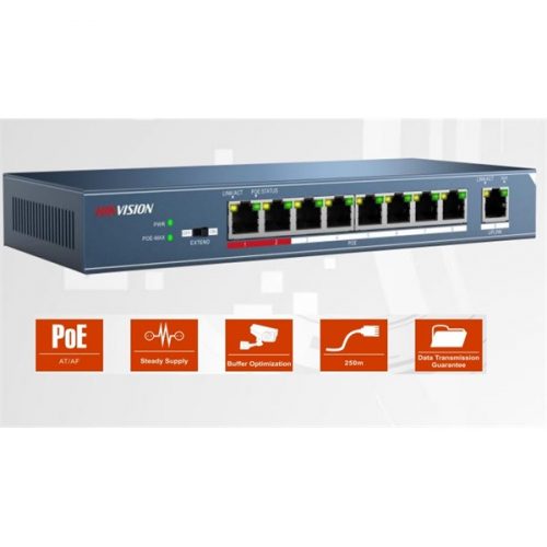 Hikvision switch poe - ds-3e0109p-e (8 port 100mbps, 123w, 1 uplink port, l2)