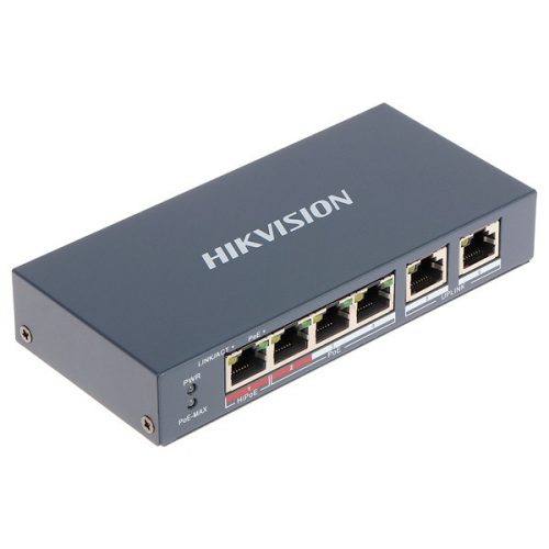 Hikvision switch poe - ds-3e0106hp-e (4 port 100mbps, 60w, 2xrj45 100mbps)