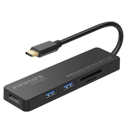 Promate usb hub - linkhub c (usb-c 5in1 hub, 1x4k hdmi, 2xusb 3.0, sd,msd, fekete)