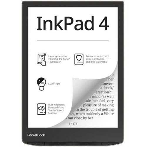 Pocketbook e-reader pb743g inkpad4 ezüst (7,8" e-ink,háttérvilágítás, 2x1ghz,32gb,2000mah,wifi, bt, msd)