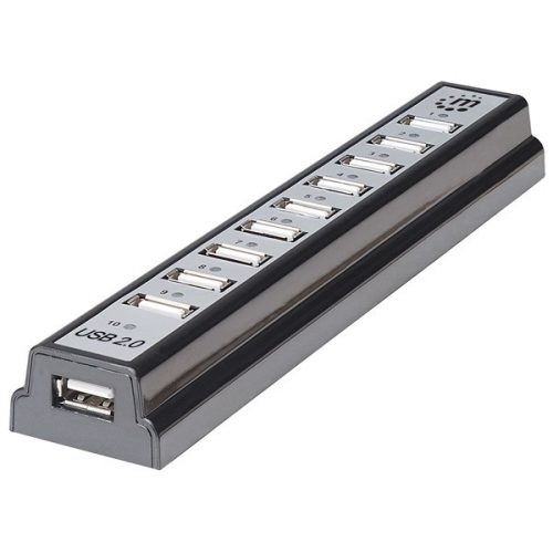 Manhattan usb hub - 10 db usb2.0 port, asztali,  bus or ac power