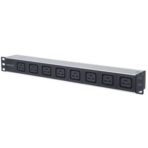 Manhattan elosztó - 19" 1u rackmount elosztó, 8db c19 aljzat, 2m eltávolítható kábel, ki-be kapcsológomb