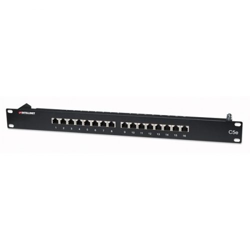 Manhattan patch panel - cat5e ftp árnyékolt patch panel, 16 portos, 1u, fekete