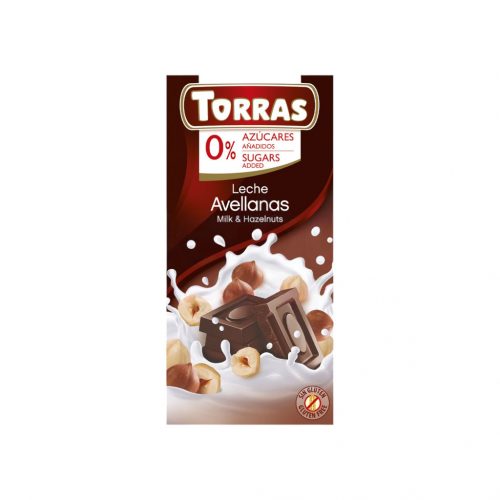 Torras gluténmentes tejcsokoládé mogyoró cukor nélkül 75g