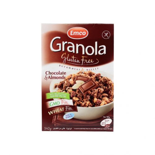 Emco gluténmentes granola csokoládéval és mandulával, dobozos 340g