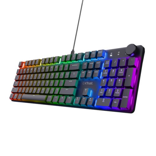 Trust billentyűzet gamer - gxt866 torix (mechanikus, huano switch; rgb led háttérvilágítás; usb; fekete; angol)