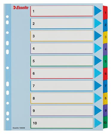 Regiszter, laminált karton, A4 Maxi, 1-10, újraírható, ESSELTE