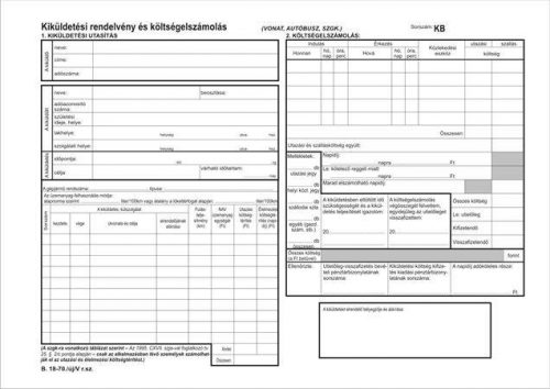 Nyomtatvány, kiküldetési utasítás és költségelszámolás, 25x2, A4, VICTORIA PAPER "B.18-70", 10 tömb/csomag