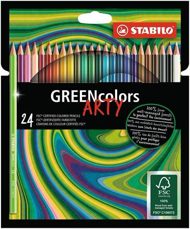 Színes ceruza készlet, hatszögletű, STABILO "GreenColors ARTY", 24 különböző szín