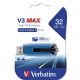 Pendrive, 32GB, USB 3.2, 175/80 MB/s, VERBATIM "V3 MAX", kék-fekete